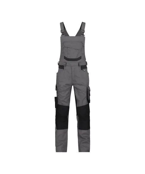 dassy tronix brace overall with stretch and knee pockets anthracite grey black front 