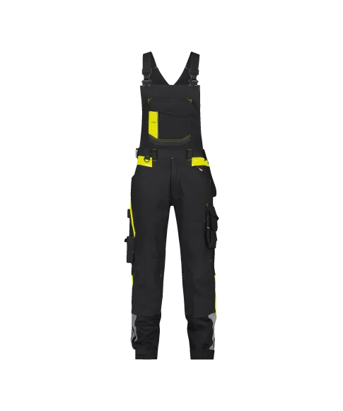 dassy ulsan brace overall with stretch and knee pockets black fluo yellow front 